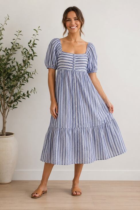 Emerson Fry Dresses & Skirts - Emerson Fry Love Tomas Striped Cotton Maxi Dress XS S Blue Cottagecore Boho NWT